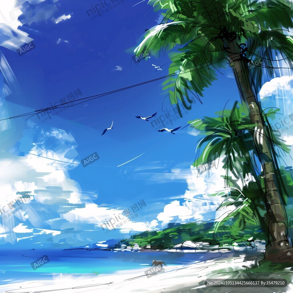 插畫海邊