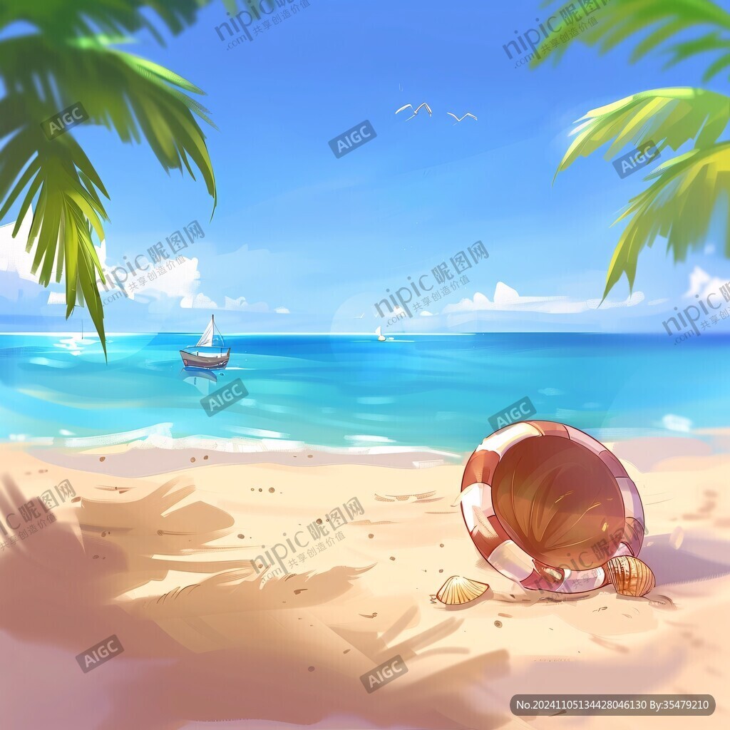 撿貝殼插畫