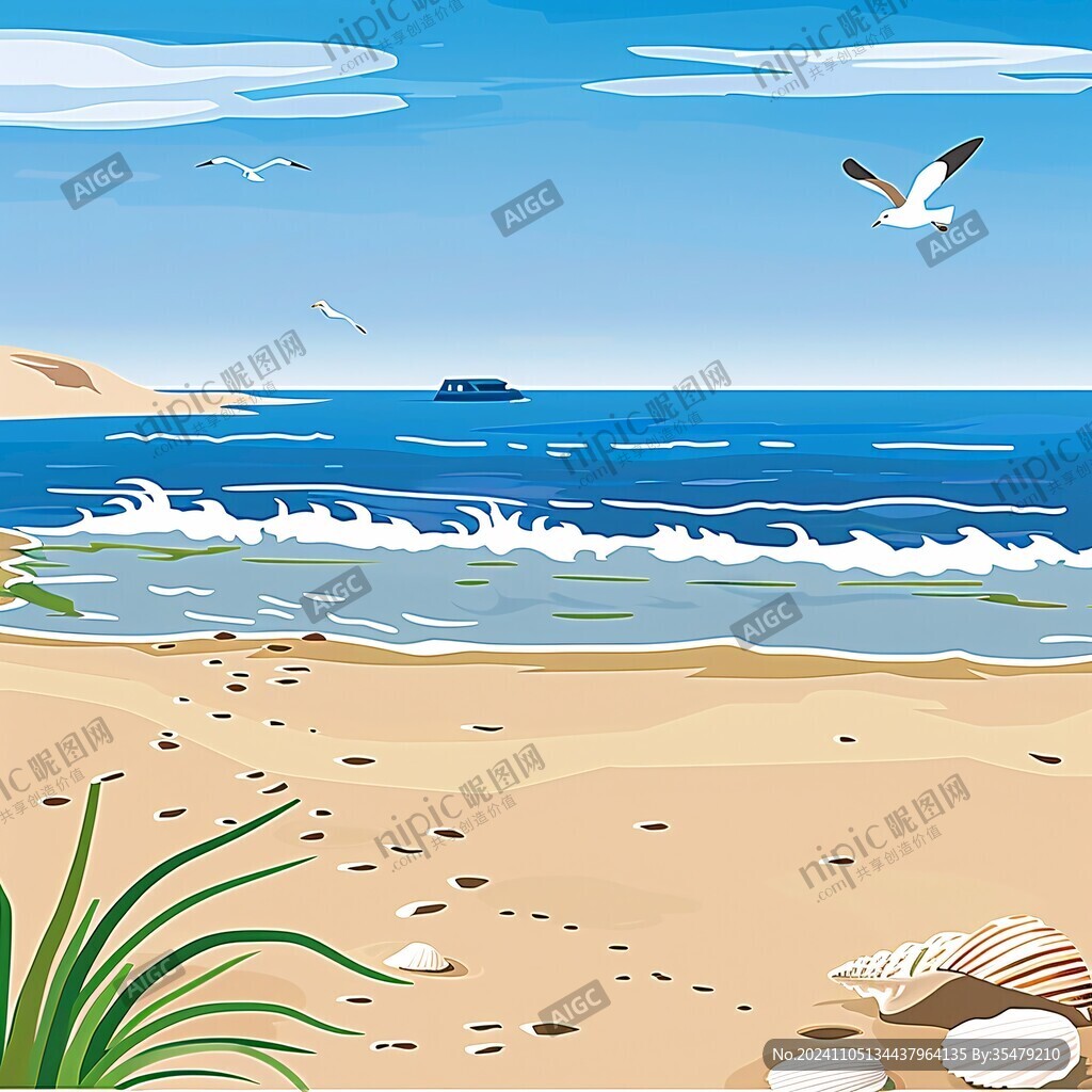 海邊風景插畫