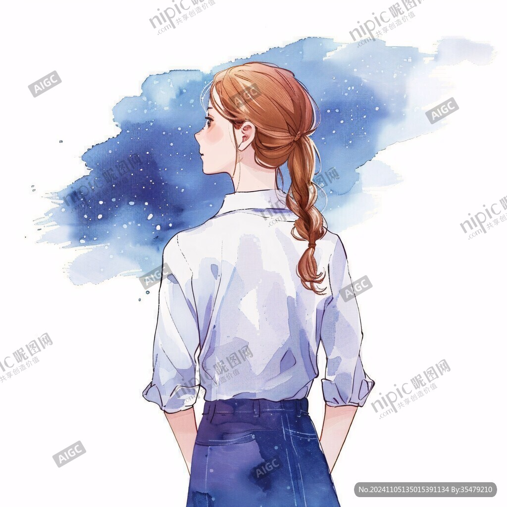 女生背影插畫