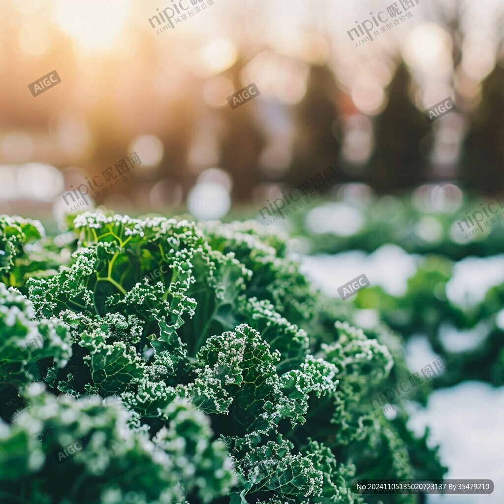 陽光寒冷打霜蔬菜白霜