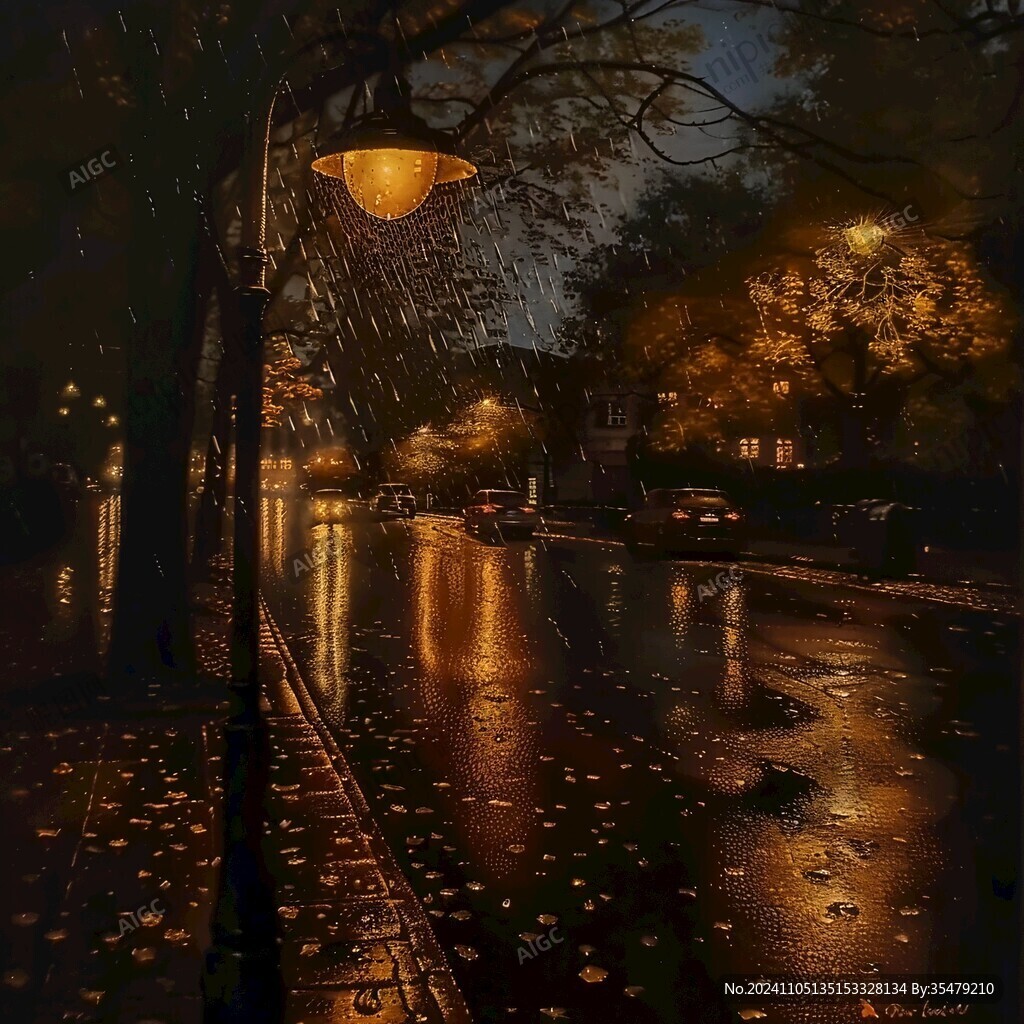 秋雨街道落葉
