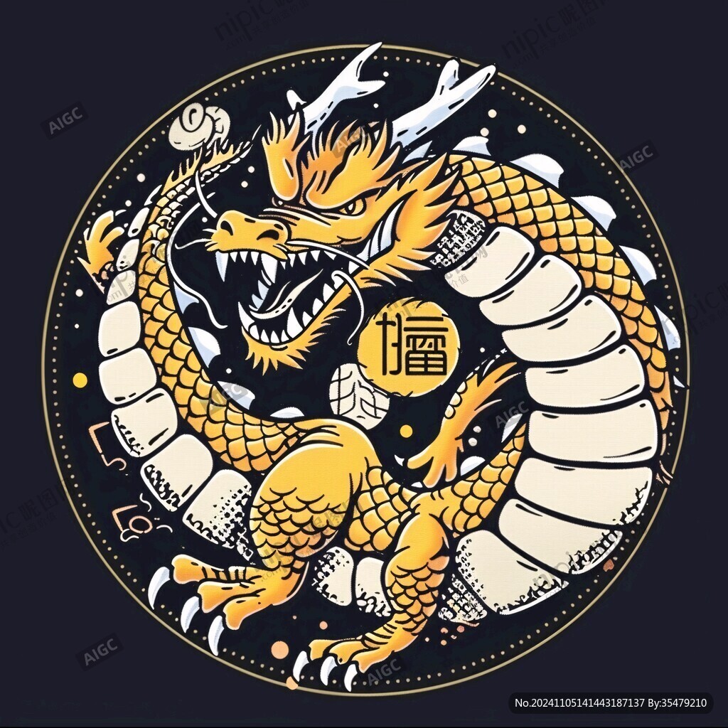 圓形卡通龍印花圖案