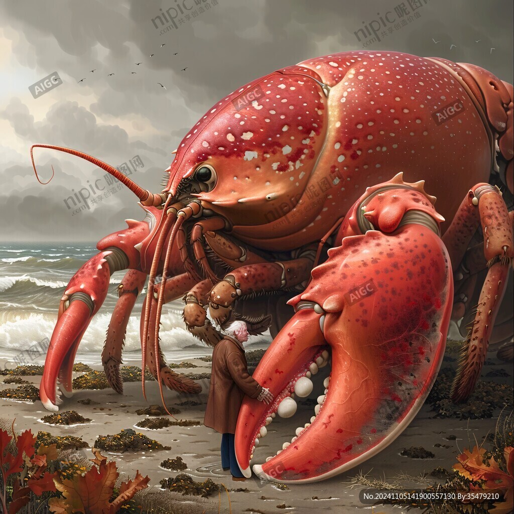 卡通小龍蝦寫實海鮮