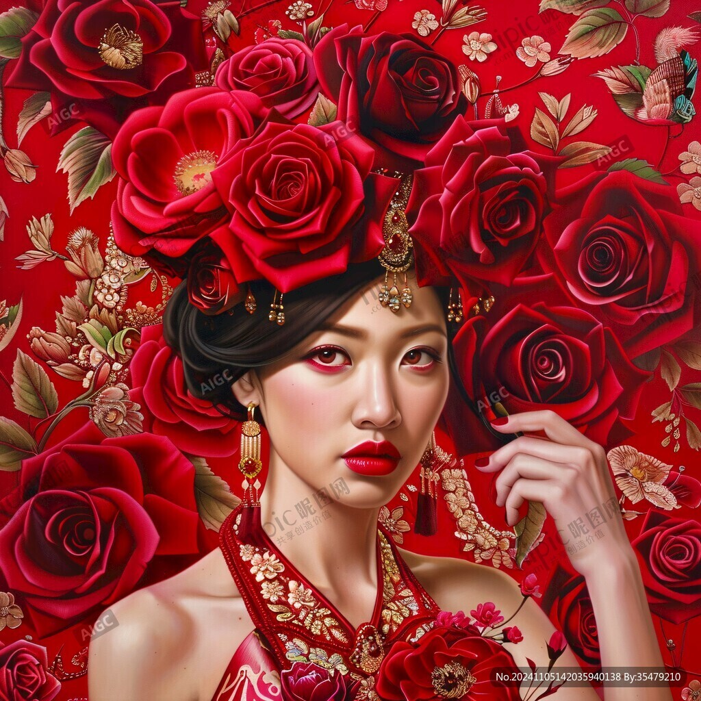 中式新娘插畫