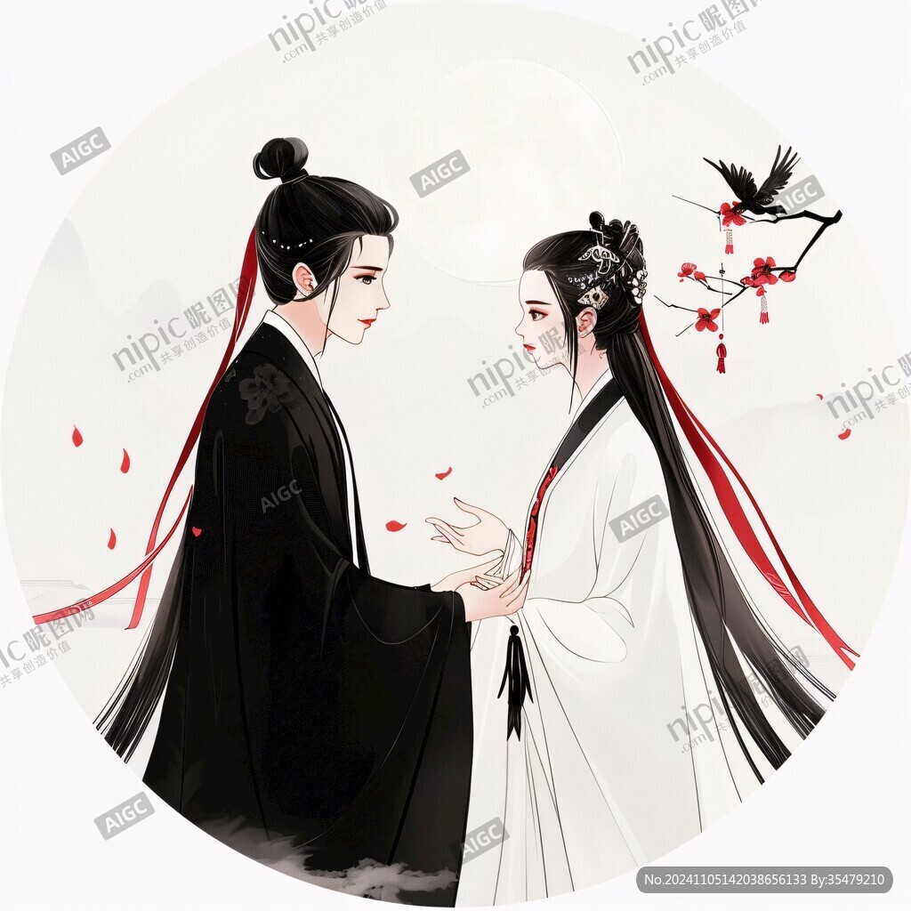 古裝情侶插畫
