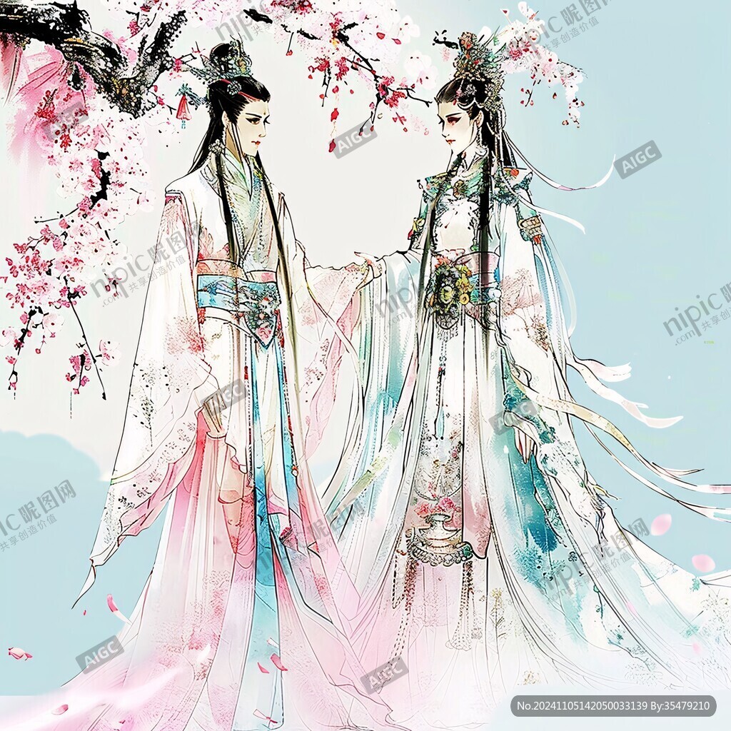 手繪古風(fēng)新郎新娘