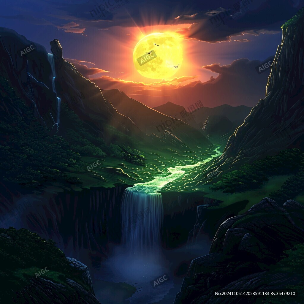 虎溪夜月景點(diǎn)插畫