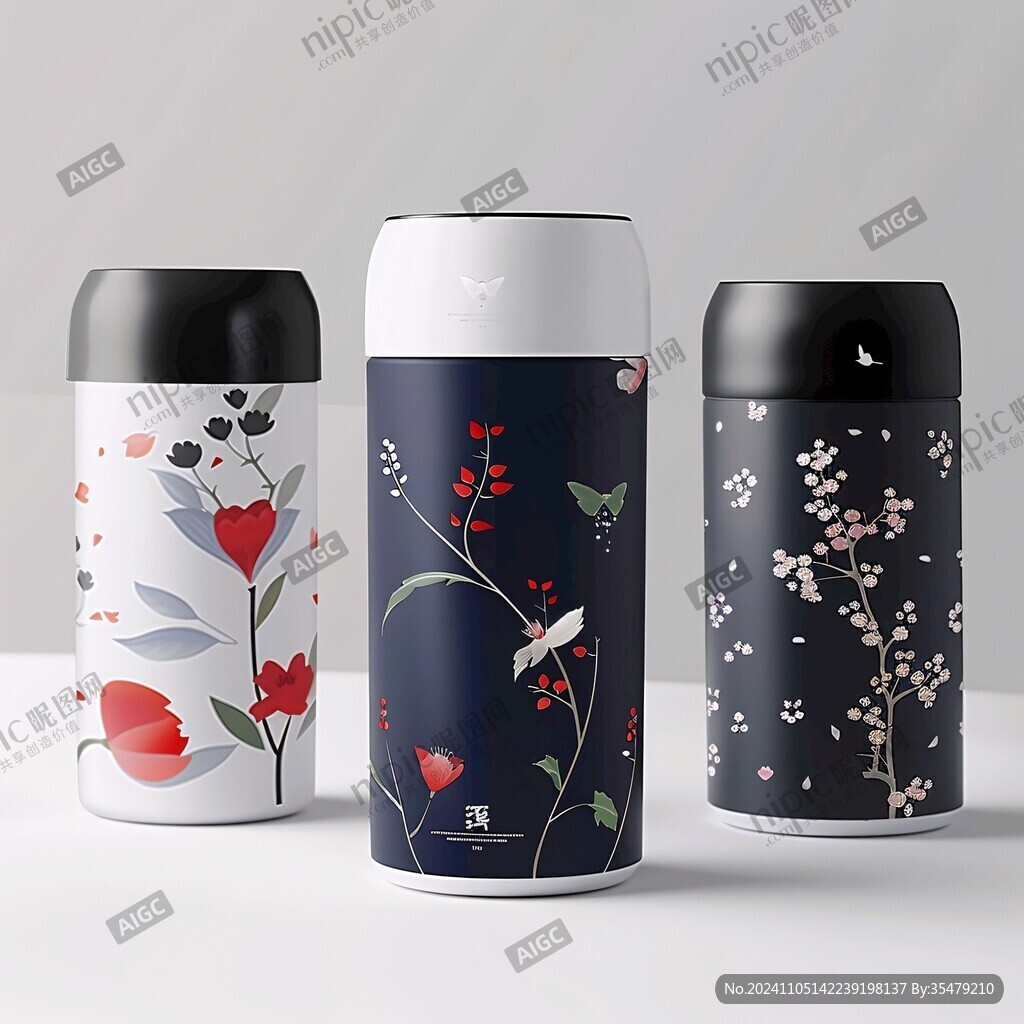 花鳥保溫杯插畫