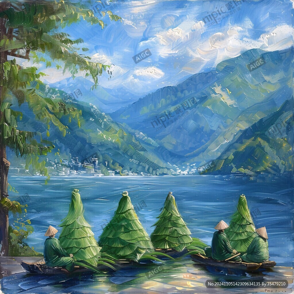 竹筏插畫