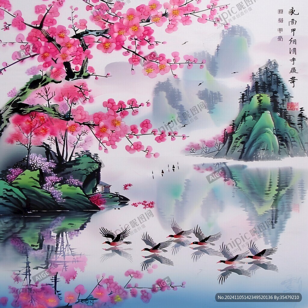 花鳥意境山水裝飾畫