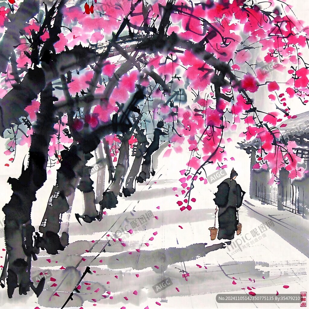 水墨畫桃花林