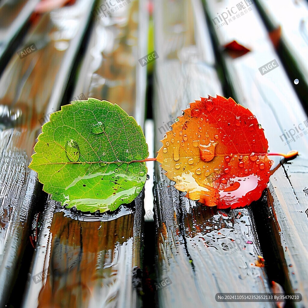 落葉雨水綠葉綠色紅色