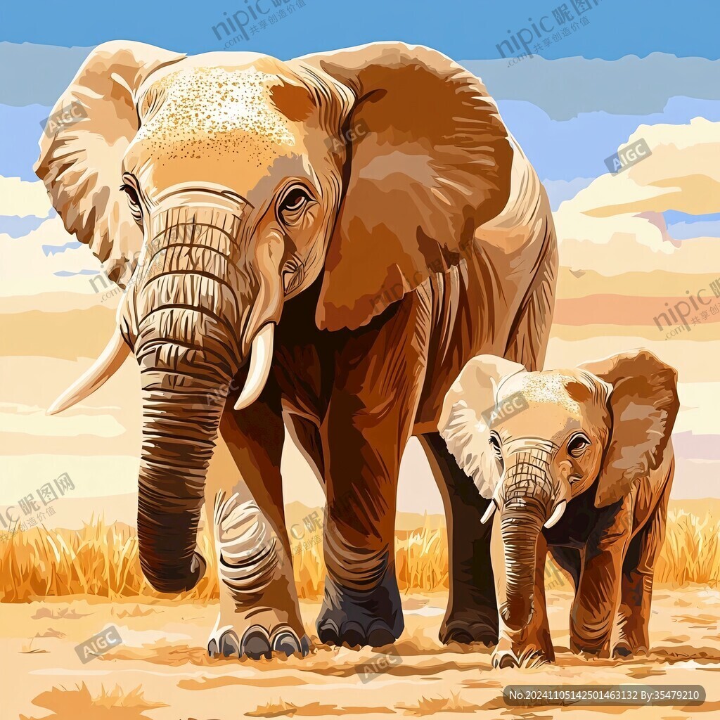 非洲野生動物小象插畫