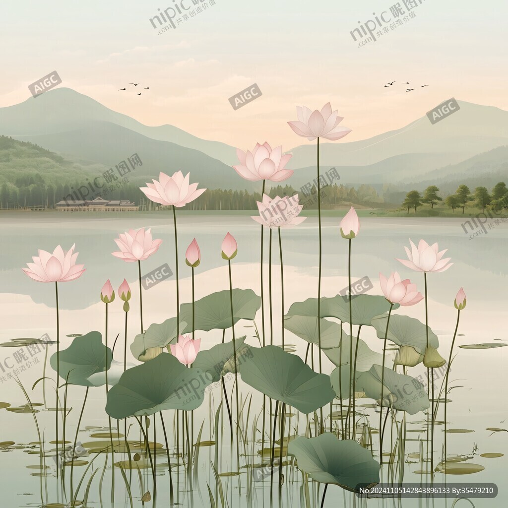 荷塘插畫