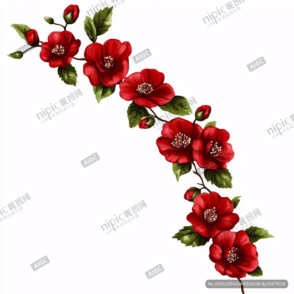 大紅色花枝