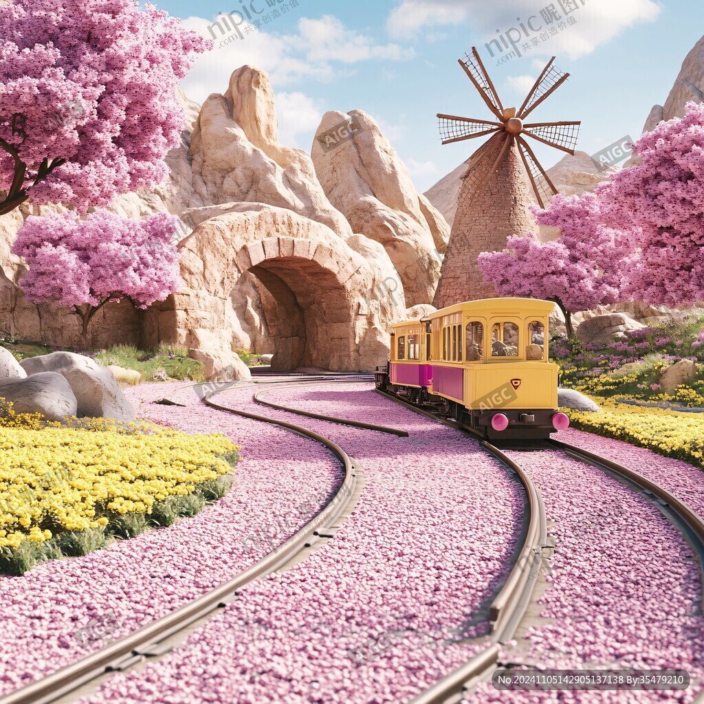 春天花海中的列車