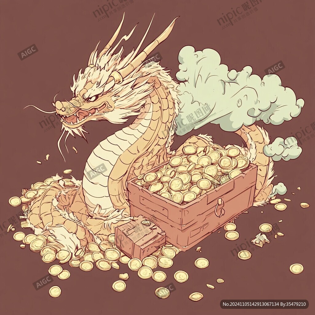 拿元寶的龍插畫