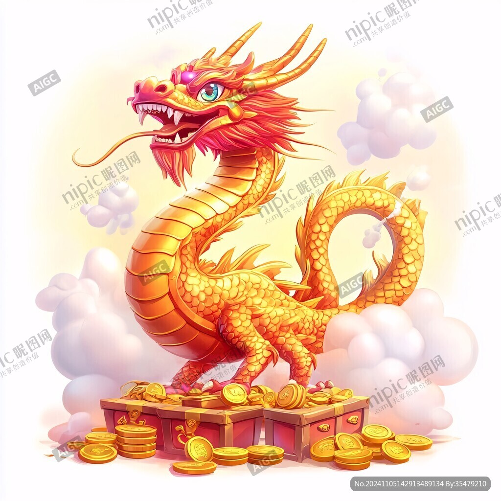 拿元寶的龍插畫