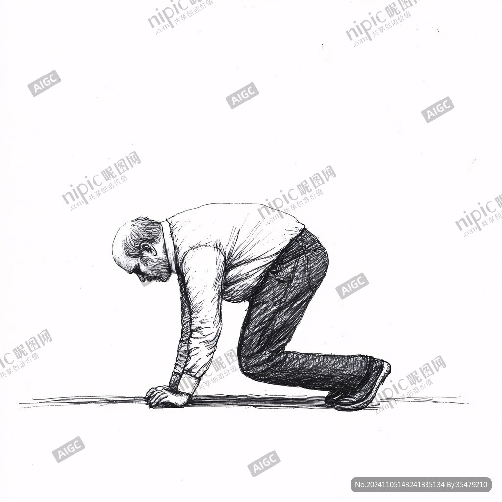 素描蹲著的人
