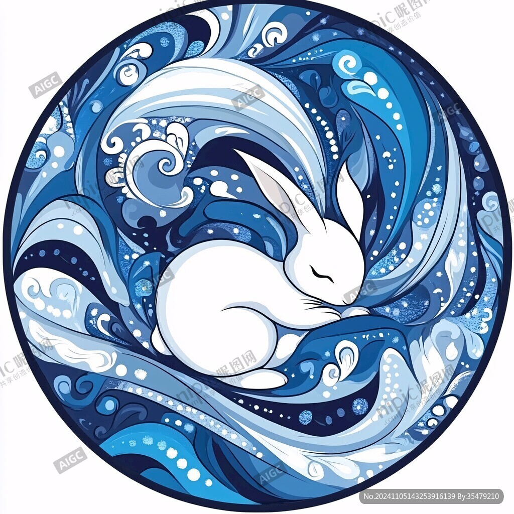 兔年圓形底紋裝飾