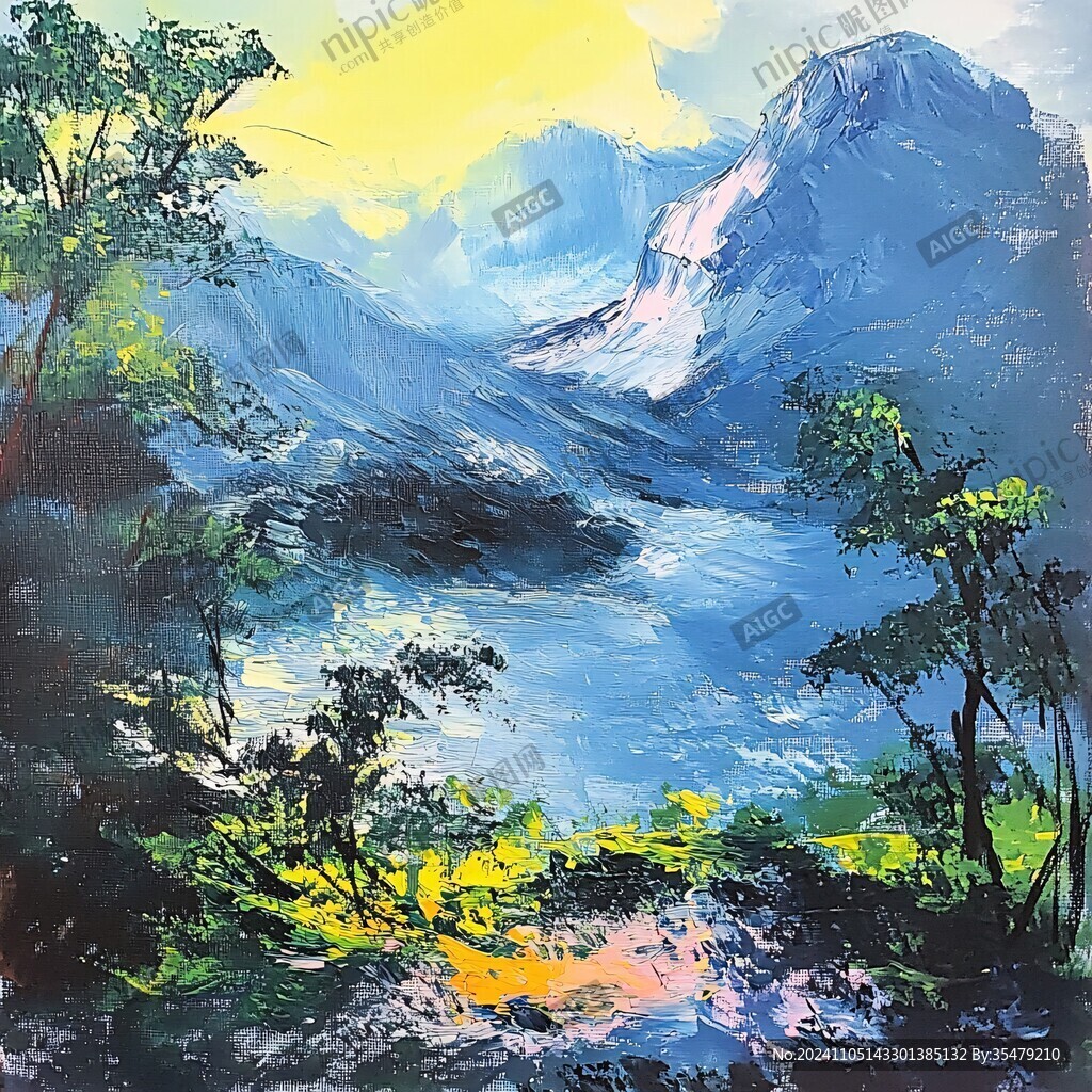 丙烯畫山水
