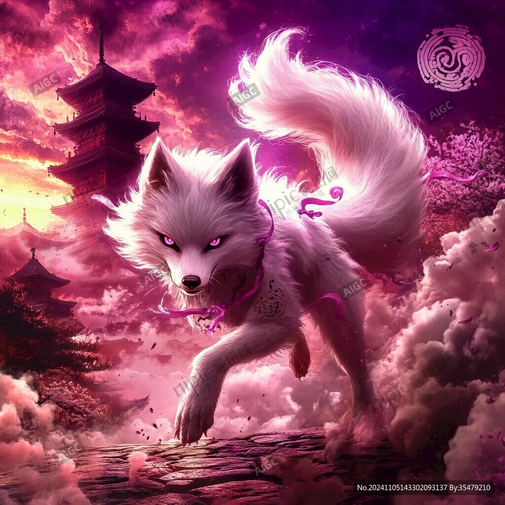 九尾白狐插畫
