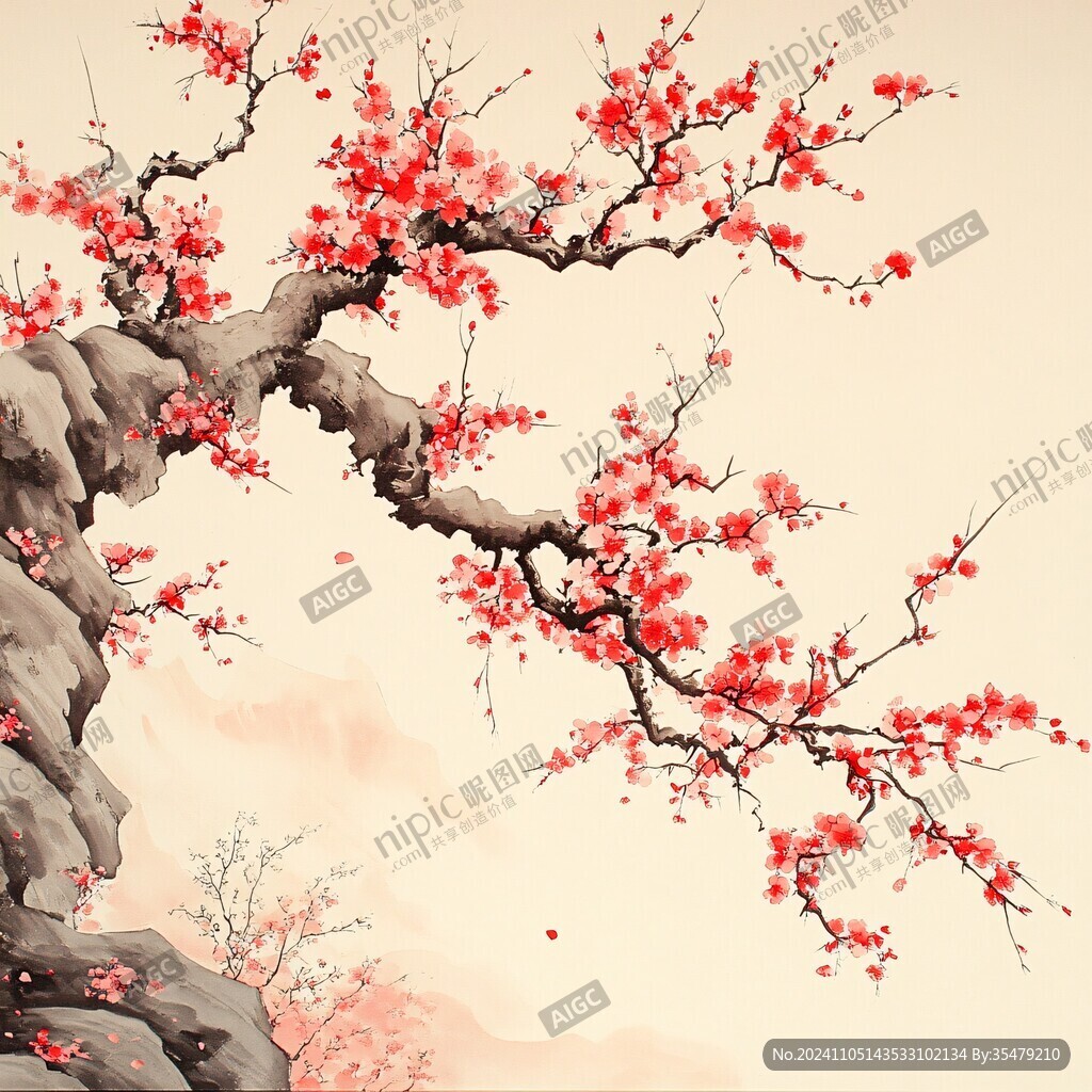 手繪梅花壁畫(huà)