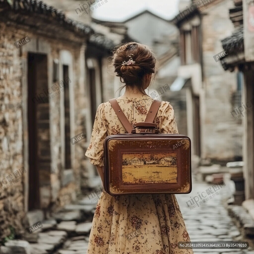 古鎮美女背影