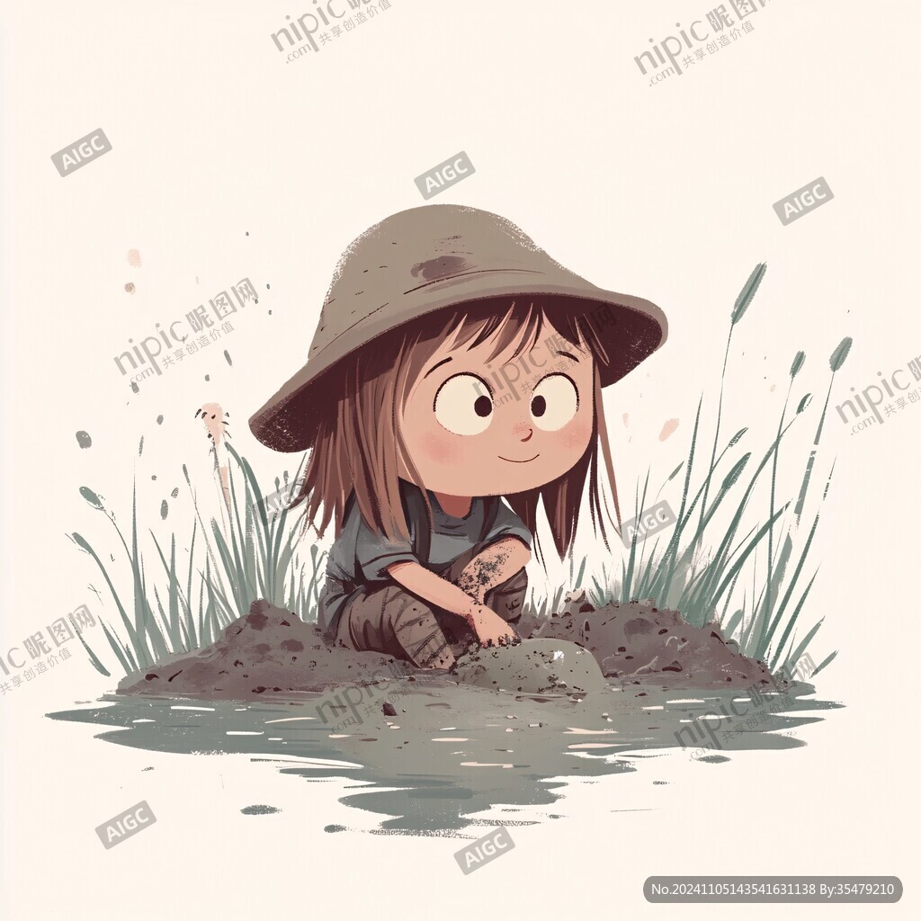 小女孩插畫小場景