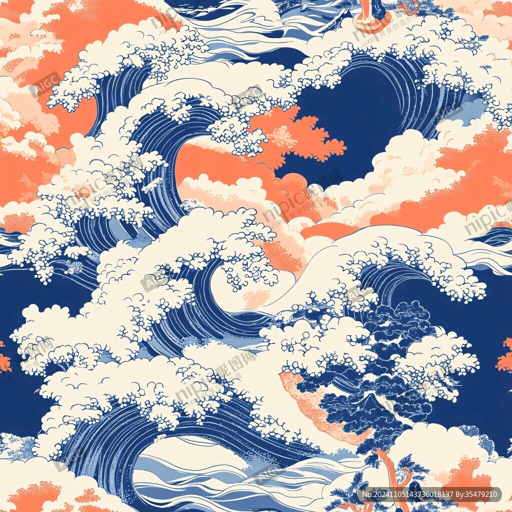 海浪仙鶴松樹