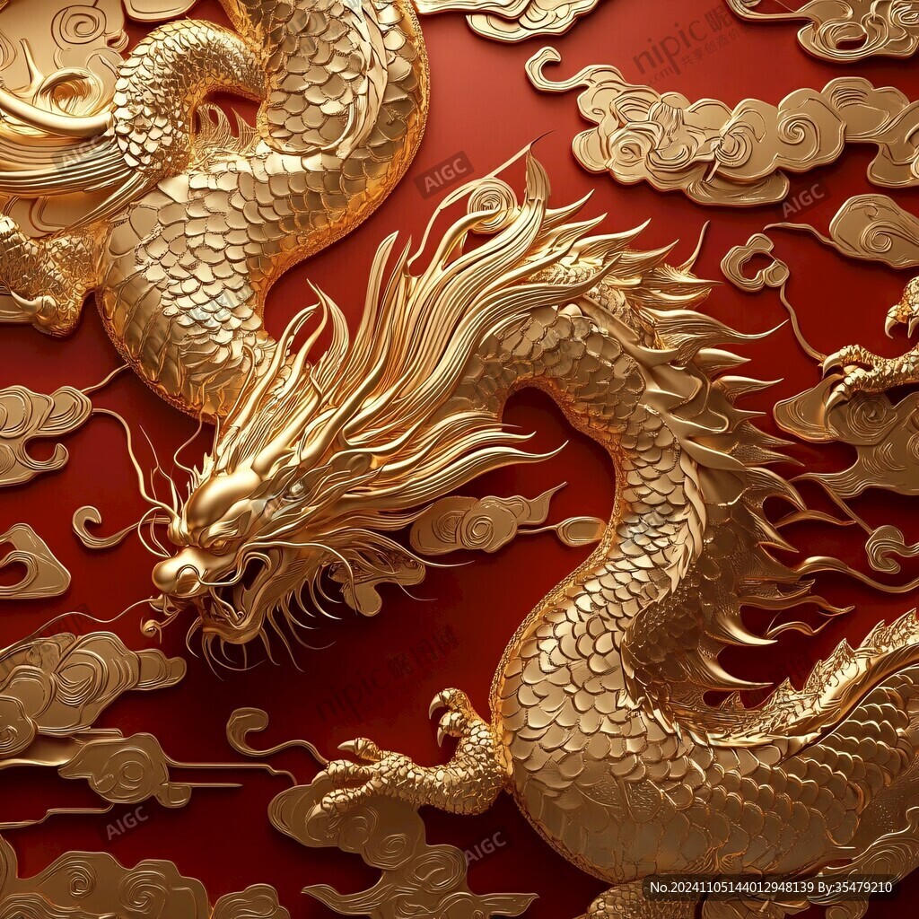 龍年紅金漸變插畫