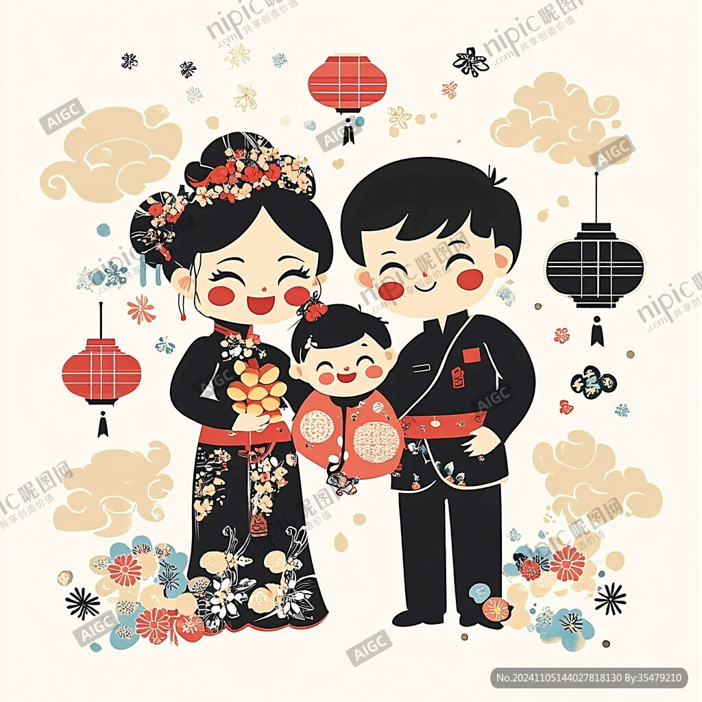 卡通中式婚慶人物