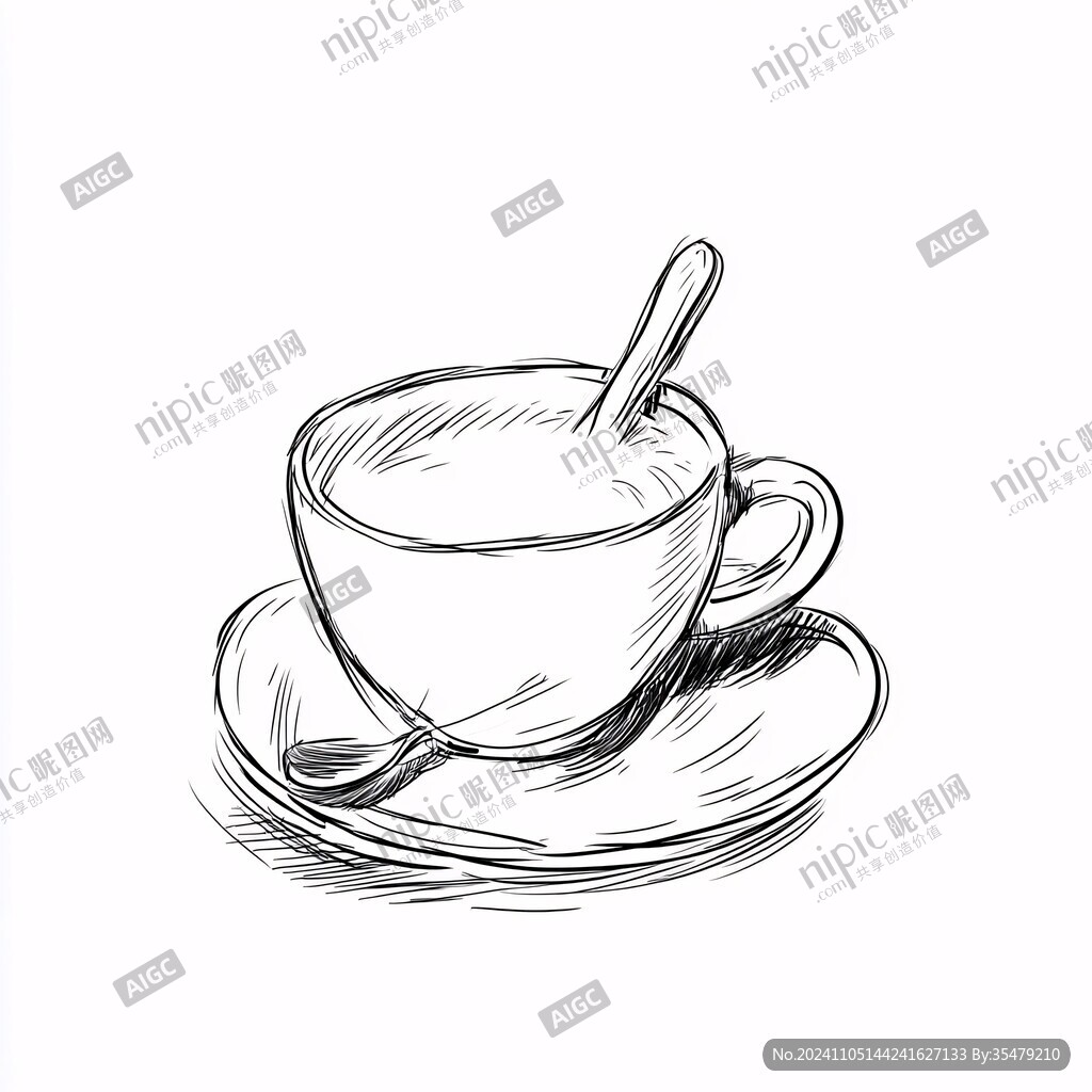 手繪線稿咖啡杯