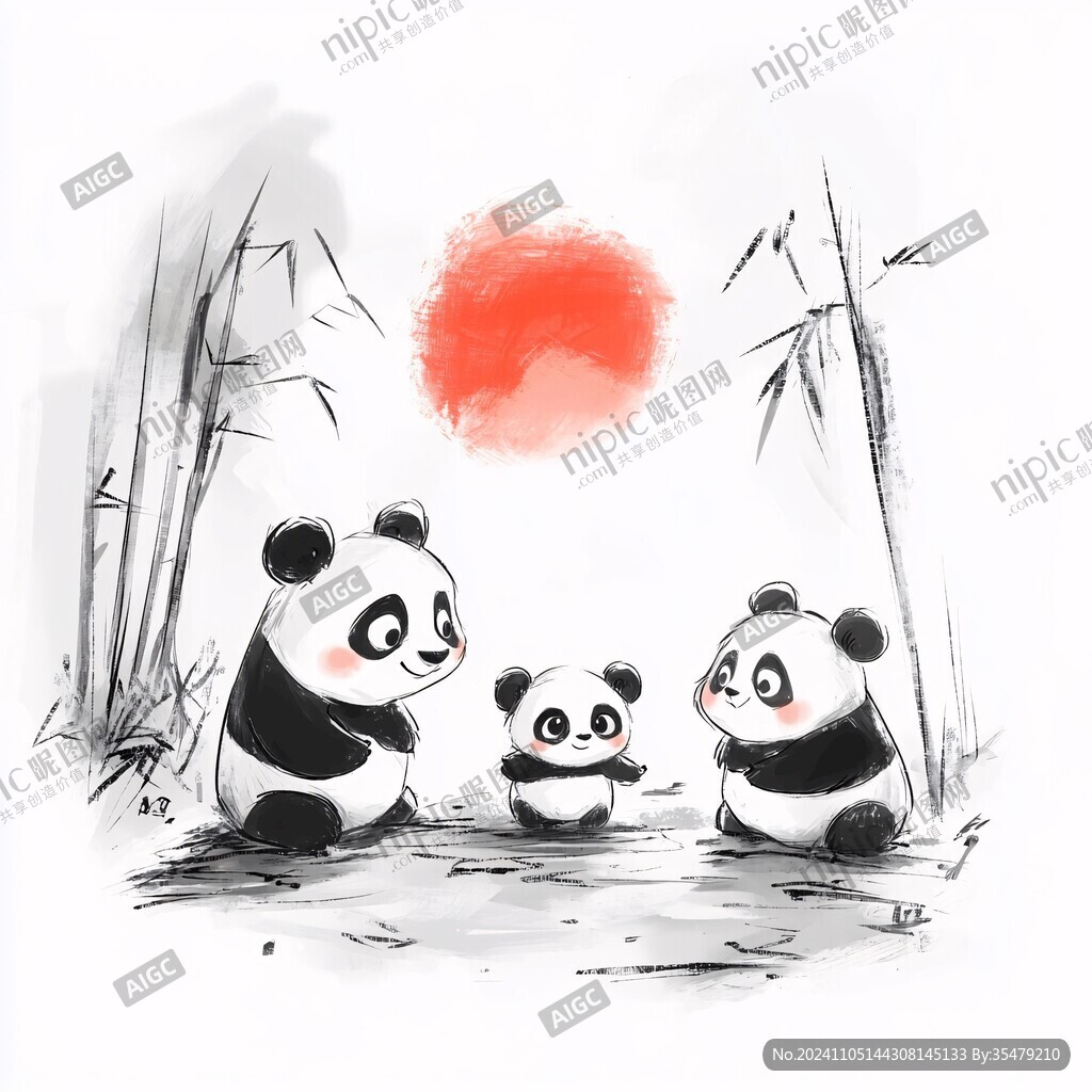 水墨卡通熊貓