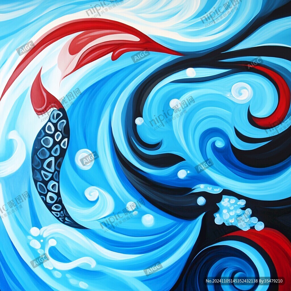 如意云紋藍色海浪