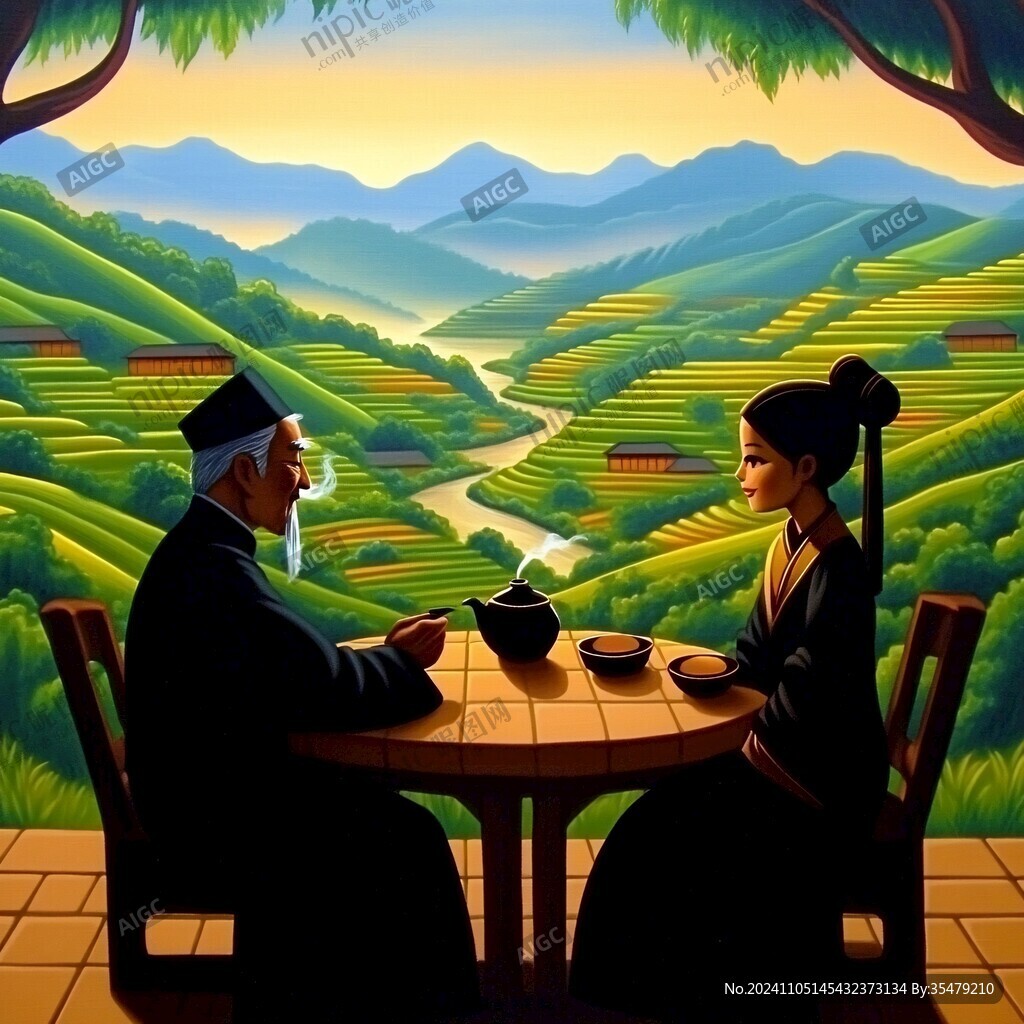 茶園風(fēng)光插畫