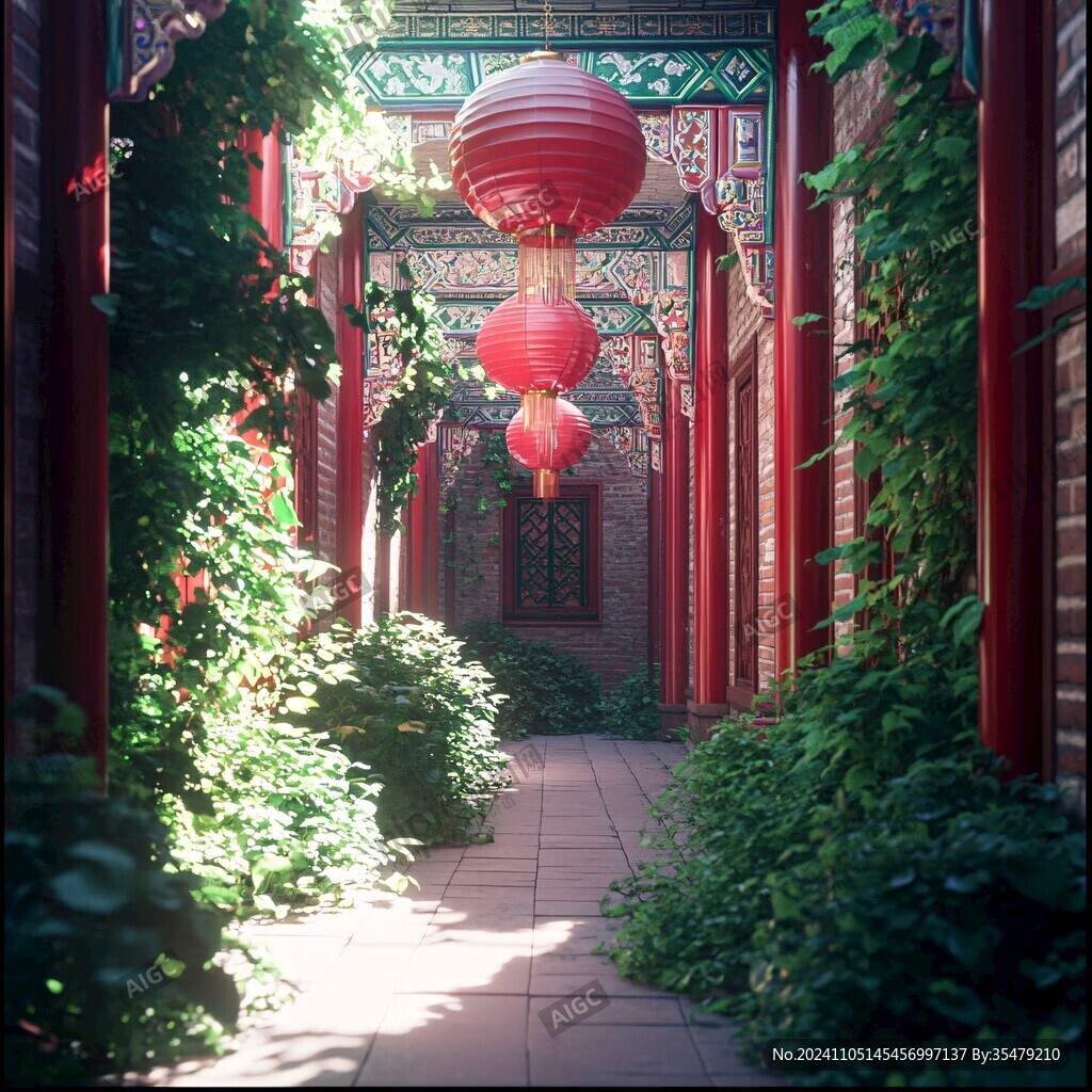 廊檐拱門(mén)紅燈籠