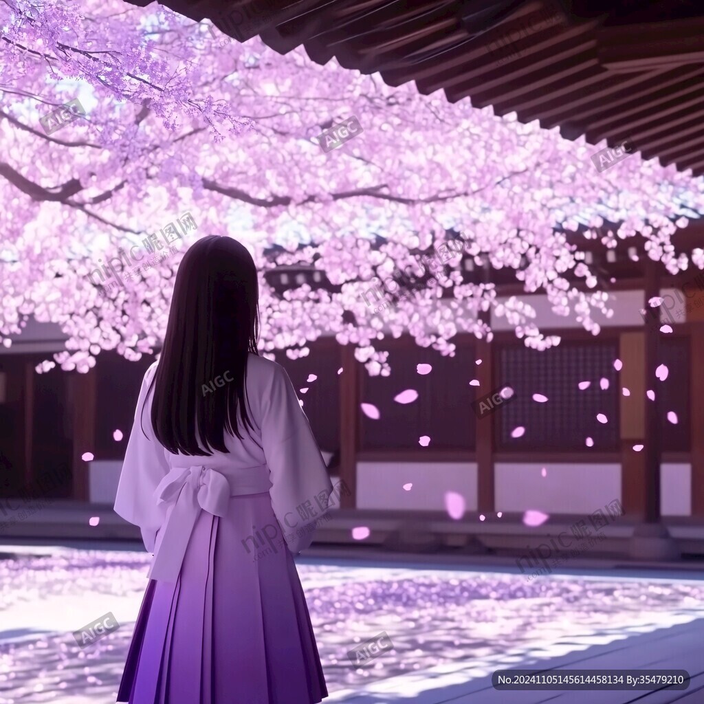 櫻花少女背影