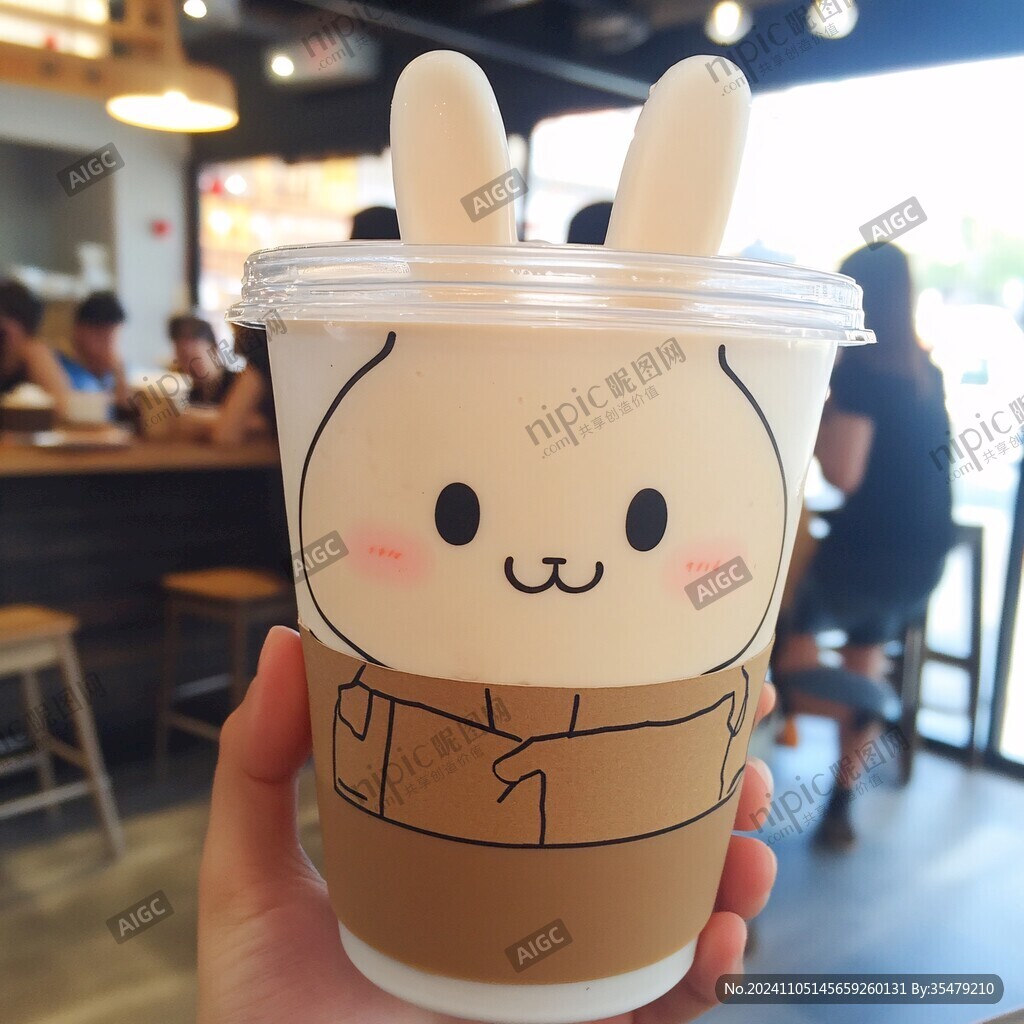 喝奶茶的兔子