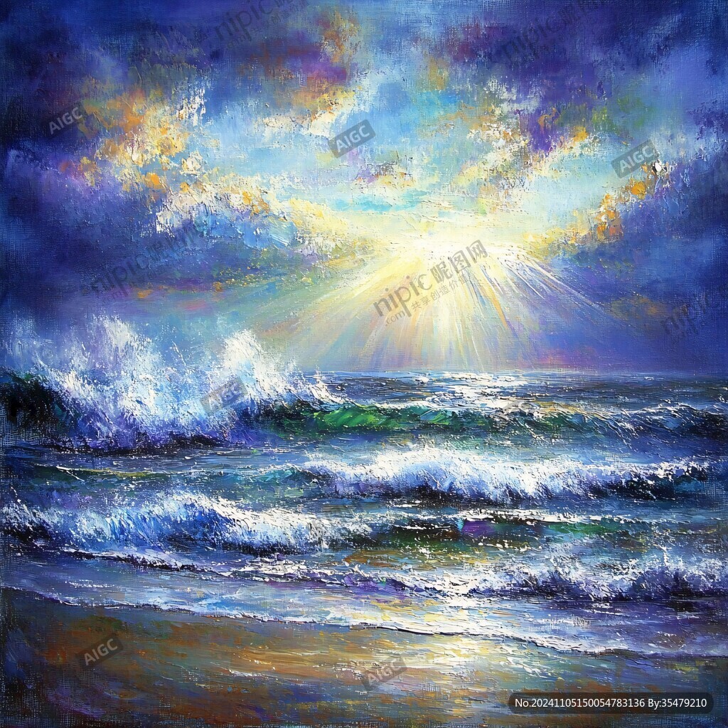 海上日出油畫