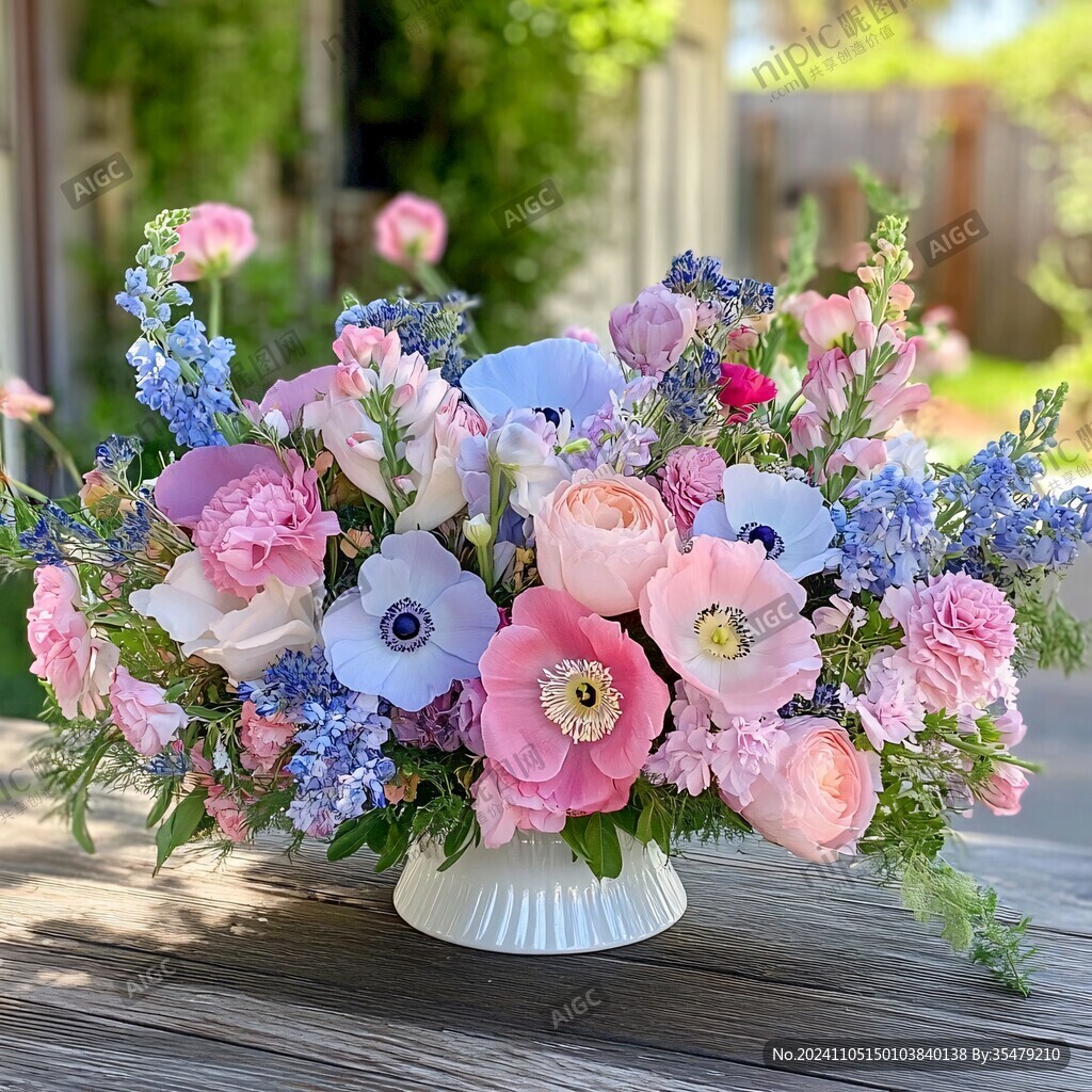 藍粉白花藝