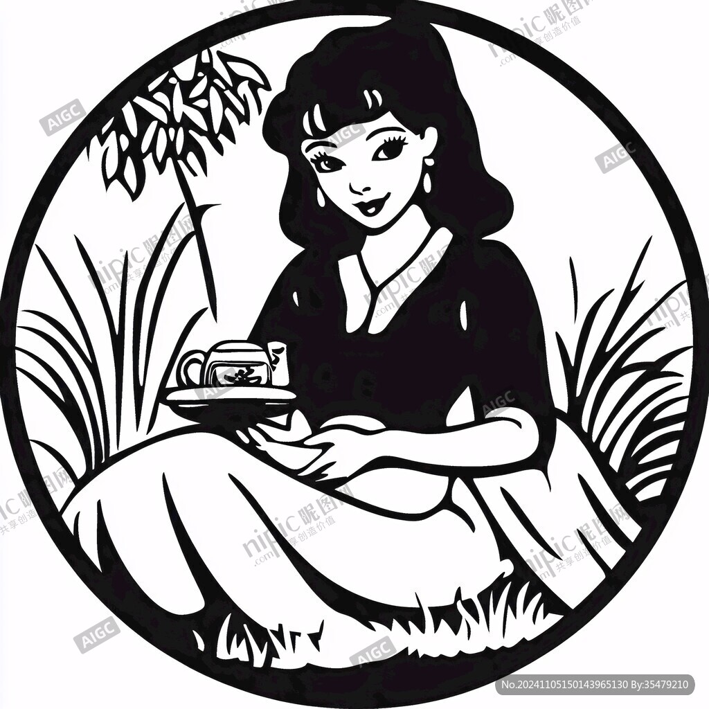 喝茶端茶女子