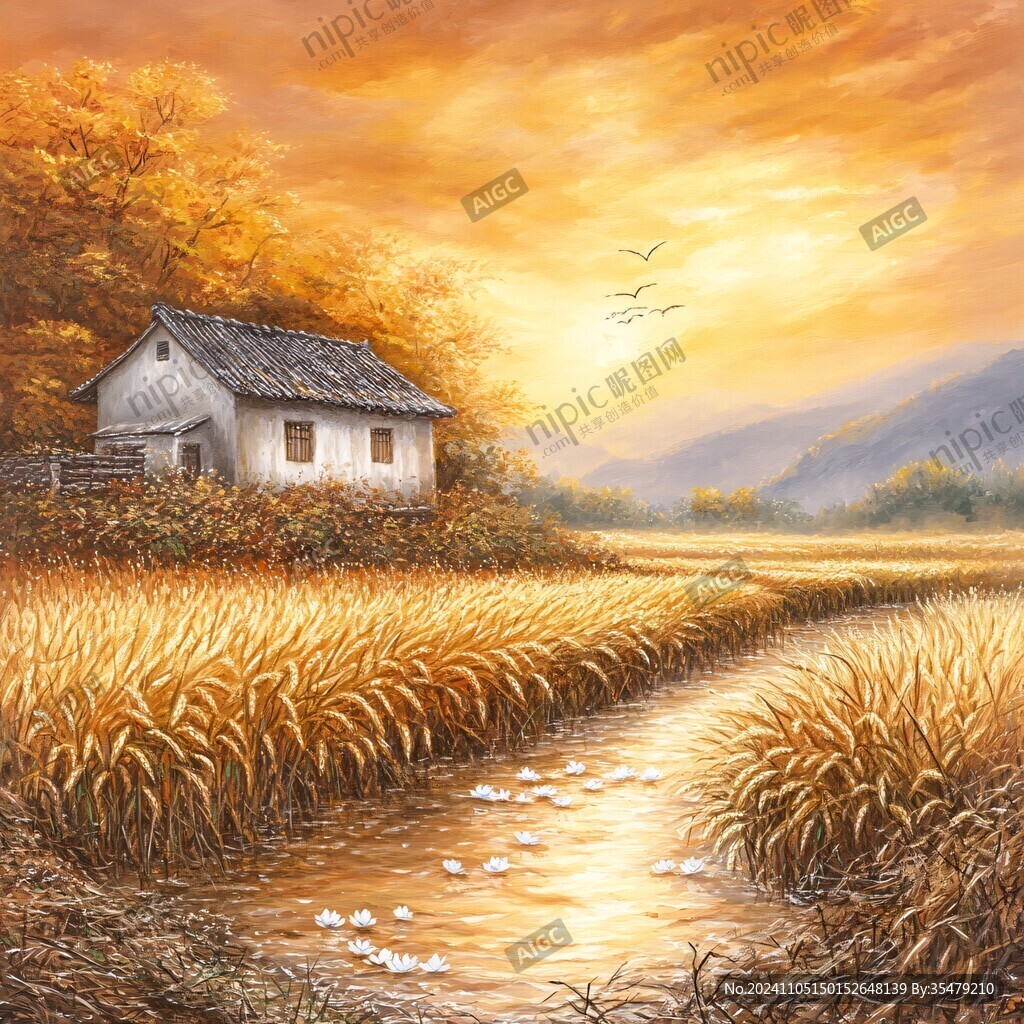 金色秋景風景畫