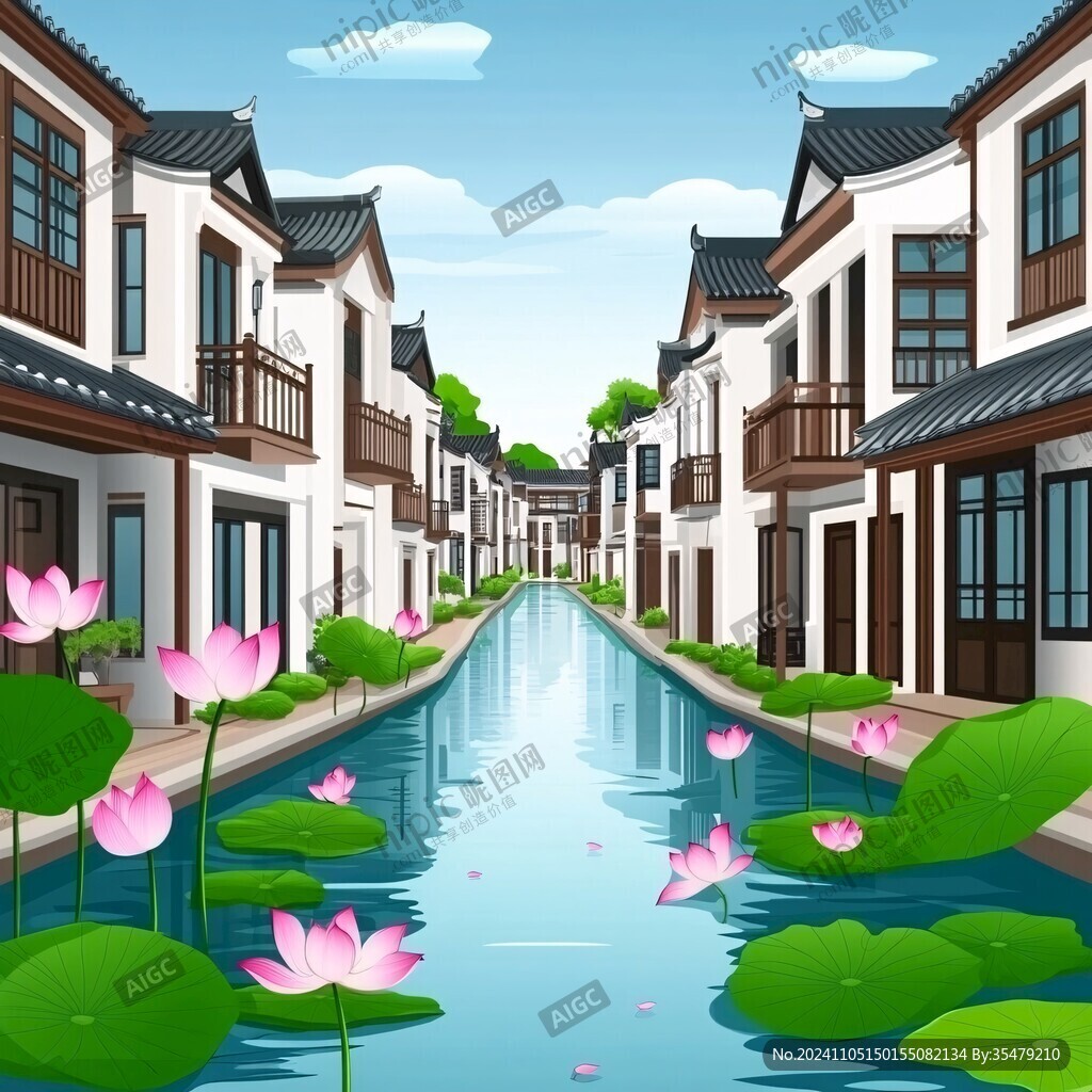 水鄉村鎮場景