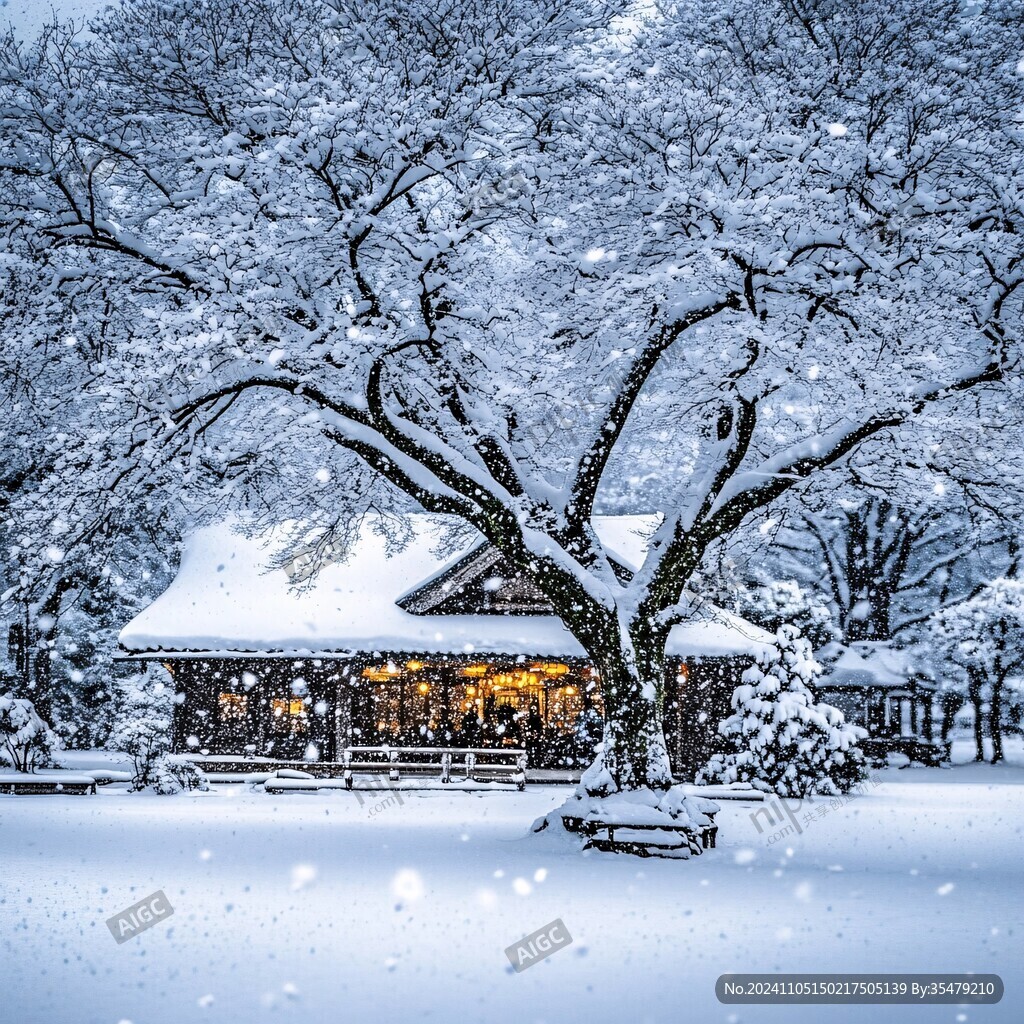日式園林雪景