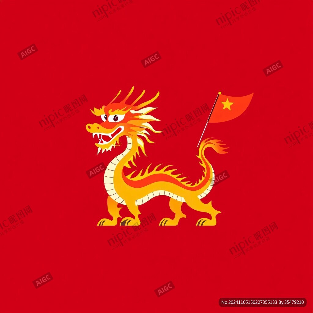 紅色卡通國潮龍