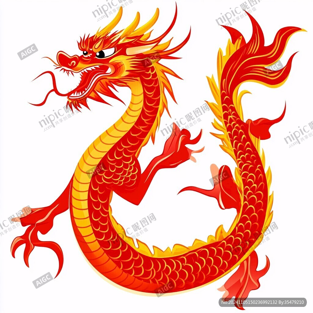 紅色中國風(fēng)龍手繪