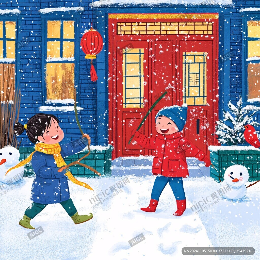 打雪仗插畫
