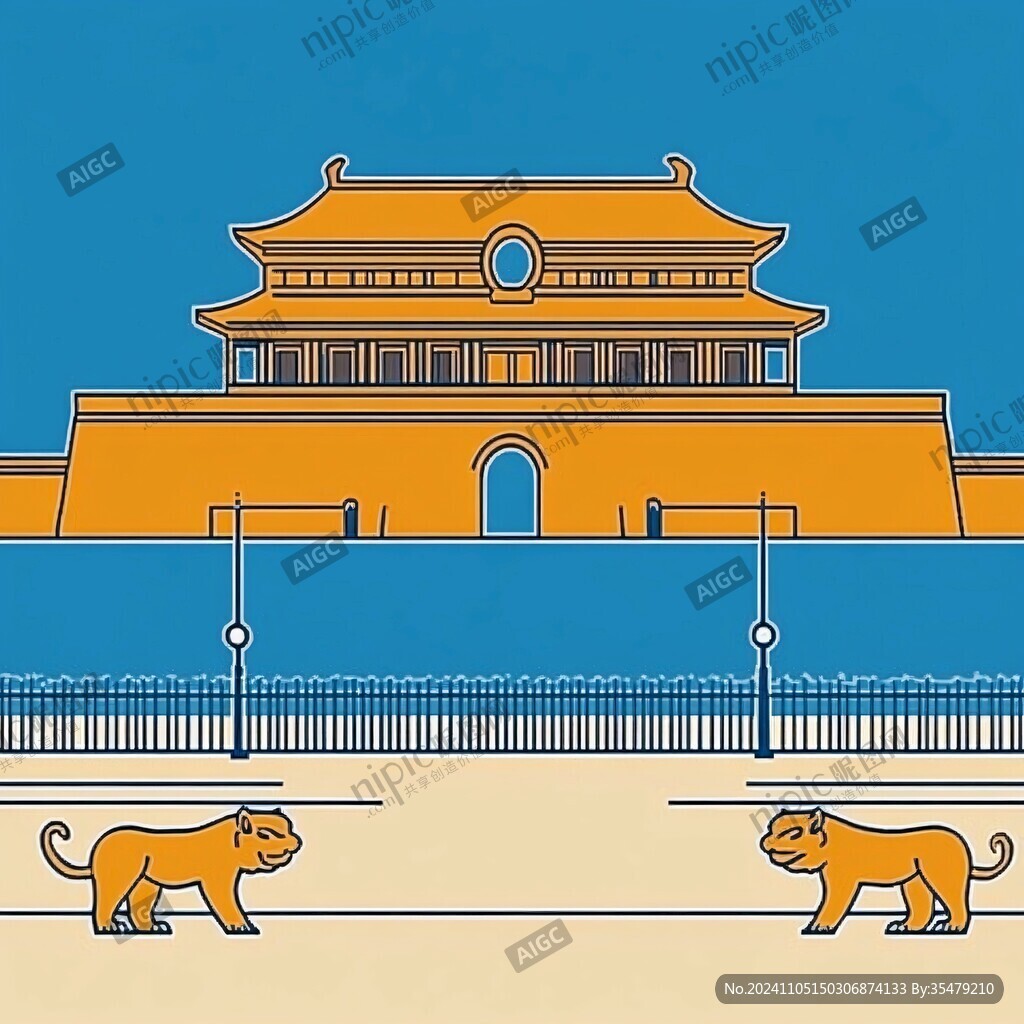 故宮午門立面插畫圖